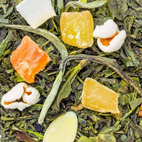 Feuilles de Thé Vert Éclat d’Amandes – mélange de thé Sencha et éclats d’amandes grillées