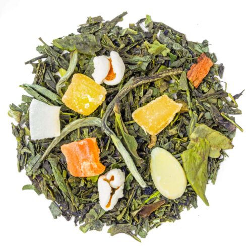 Feuilles de Thé Vert Éclat d’Amandes – mélange de thé Sencha et éclats d’amandes grillées