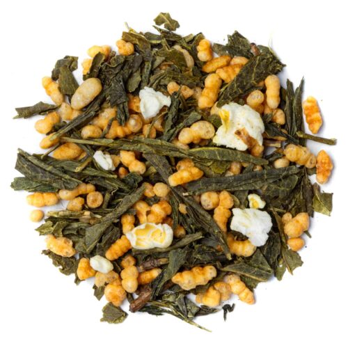 Feuilles de Thé Vert Genmaicha du Japon en vrac – mélange de thé Sencha et riz grillé