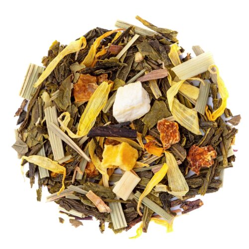 Feuilles de Thé Vert Sorbet Mangue Bio – mélange de Sencha, mangue, menthe et citronnelle
