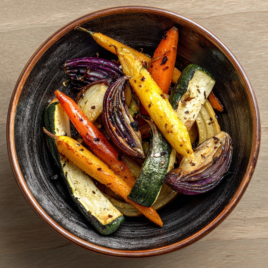 Légumes rôtis au thé servis chauds dans un plat en céramique