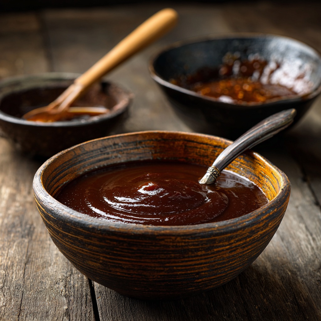Sauce barbecue au thé fumé dans un bol avec texture épaisse