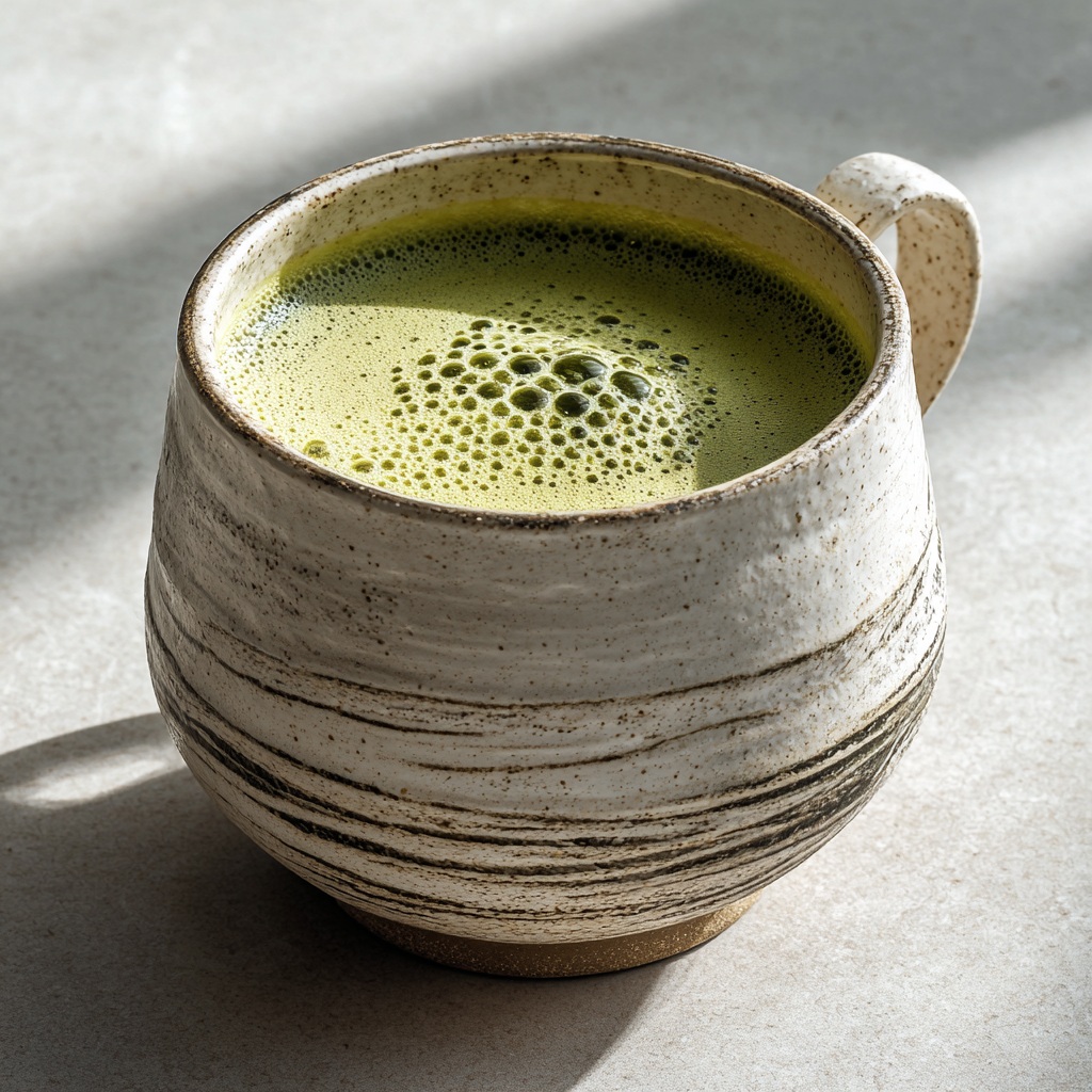 Sencha matcha latte avec mousse de lait et couleur verte